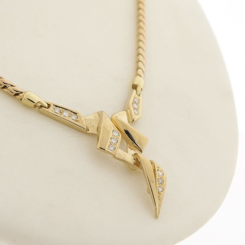 Image 7 of Gold Cardano link chain with fixed pendant and diamonds; 0.11 ct.