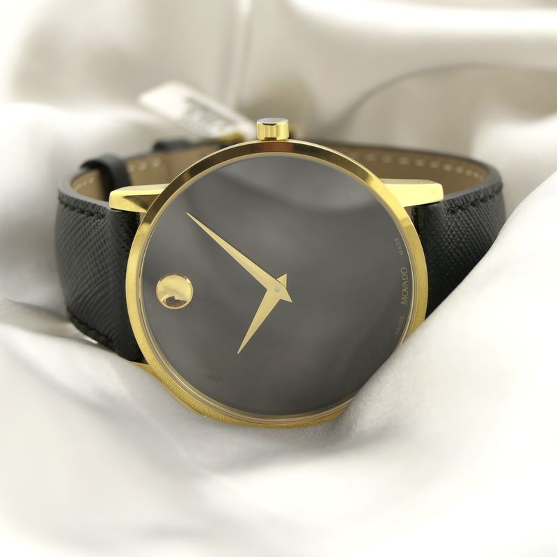 Image 9 of Movado Museum Classic; Gold-plated men's watch with black dial; 0607195