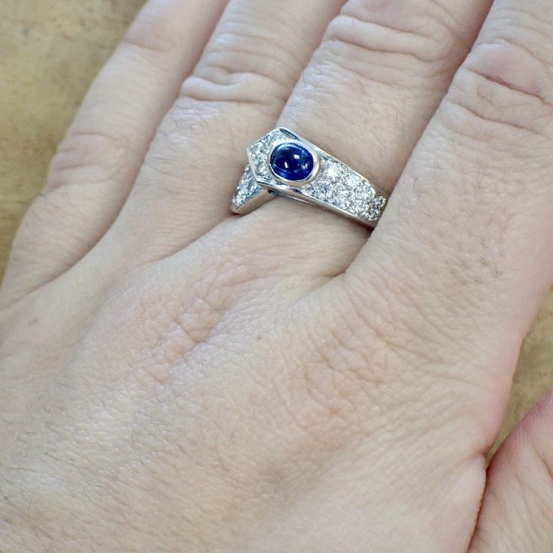 Image 3 of White gold ring with sapphire and diamonds 0.61 ct.