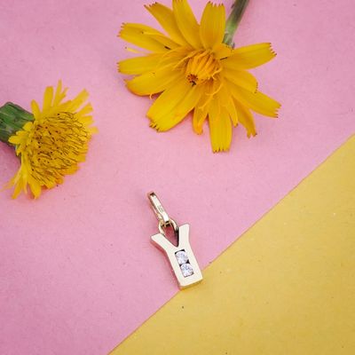 Image 2 of Gold pendant of the letter Y with zirconia