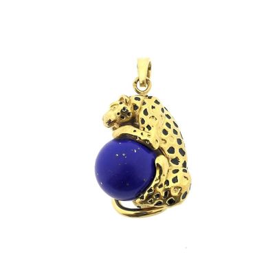 Image 1 of Gold pendant of a panther with Lapis Lazuli