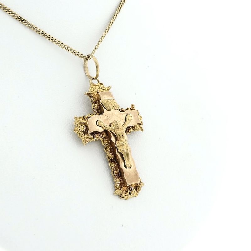 Image 7 of Antique gold pendant of a cross with corpus; INRI