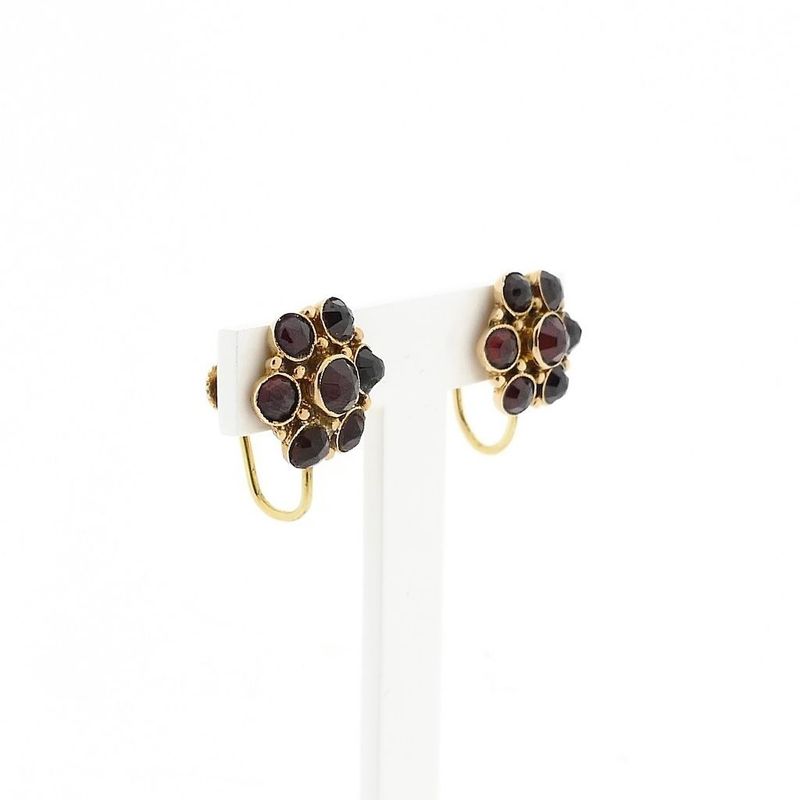 Image 3 of Vintage Gold Clip-On Earrings with Garnet