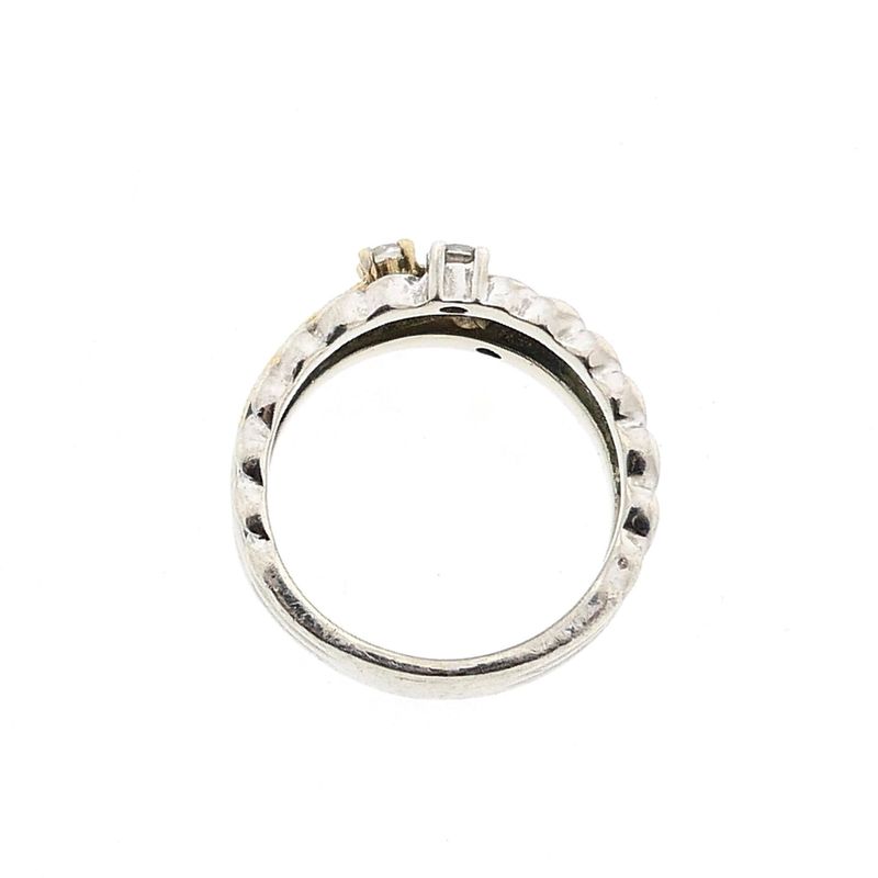 Image 5 of Bicolor Gold and Silver Ring with Zirconia; 14 Karat; Size 18