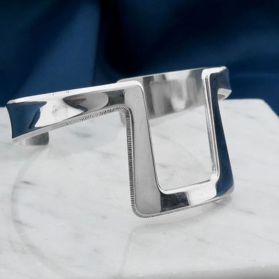 Image 2 of Silver Slave Bracelet with Pattern; Size S/M
