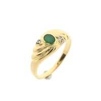Gold Ring with Emerald & Zirconia; 14 Karat; Size 19