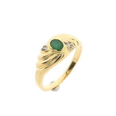 Image 1 of Gold Ring with Emerald & Zirconia; 14 Karat; Size 19