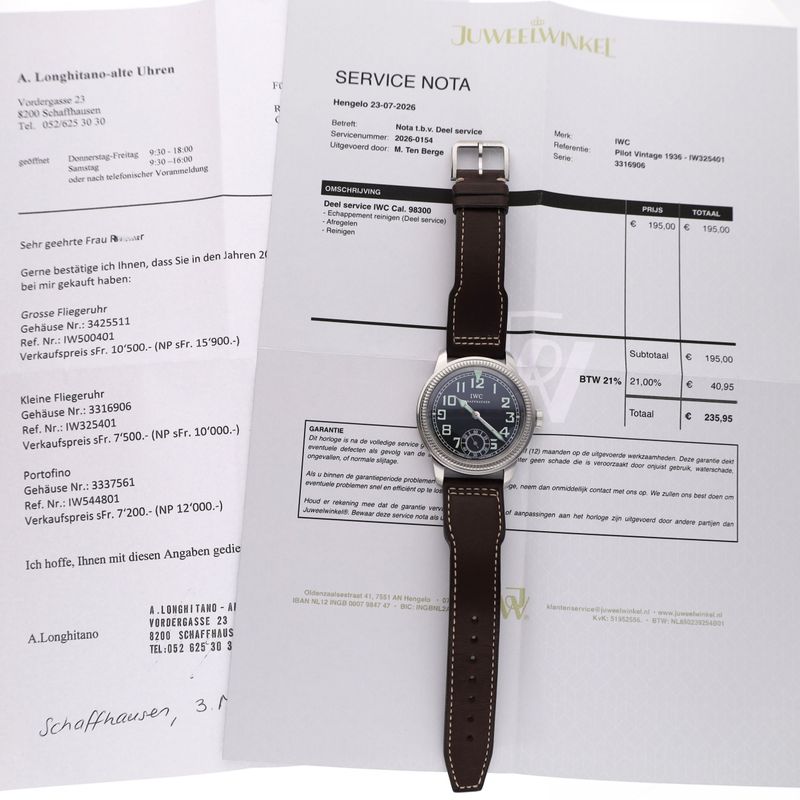 Afbeelding 15 van IWC Vintage Collection 'Pilot's Watch 1936' IW325401; Heren Horloge