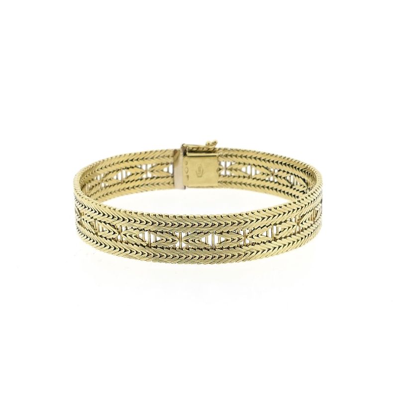 Image 3 of Gold Bracelet with Herringbone Pattern; 14 Karat; 18.5 cm