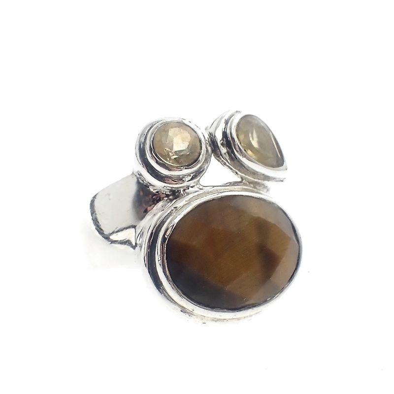 Image 3 of Silver ring with tiger's eye and citrine