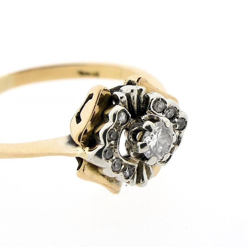 Image 3 of Vintage bicolor ring with zirconia and diamond 0.14 ct.