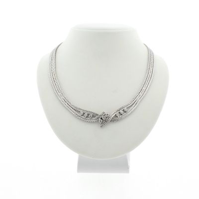 Image 1 of White gold herringbone link necklace with diamond; 0.63 ct.