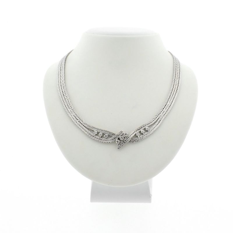 Image 1 of White gold herringbone link necklace with diamond; 0.63 ct.