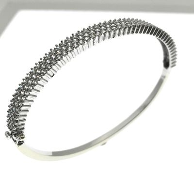 Image 2 of White gold bangle bracelet with a cluster of zirconia stones | Ø 63 mm