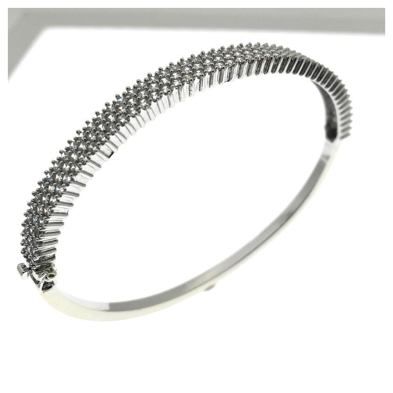 Image 2 of White gold bangle bracelet with a cluster of zirconia stones | Ø 63 mm
