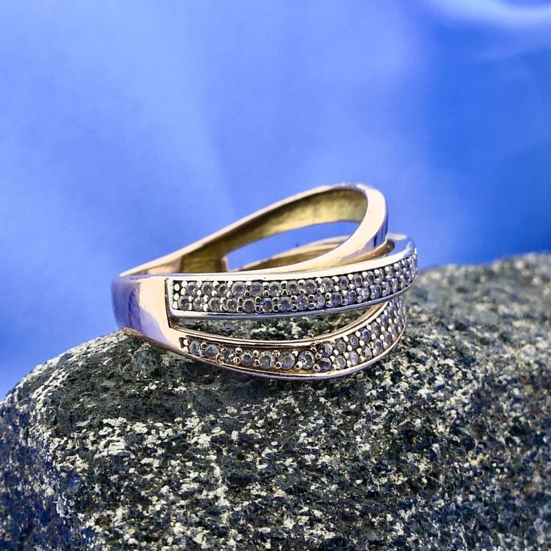 Image 2 of Rose Gold Crossover Ring with Zirconia