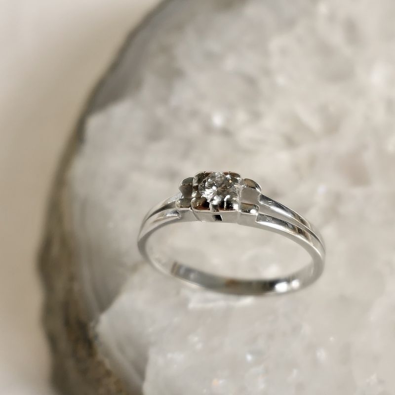 Image 4 of White gold solitaire ring with diamond | 0.15 ct.