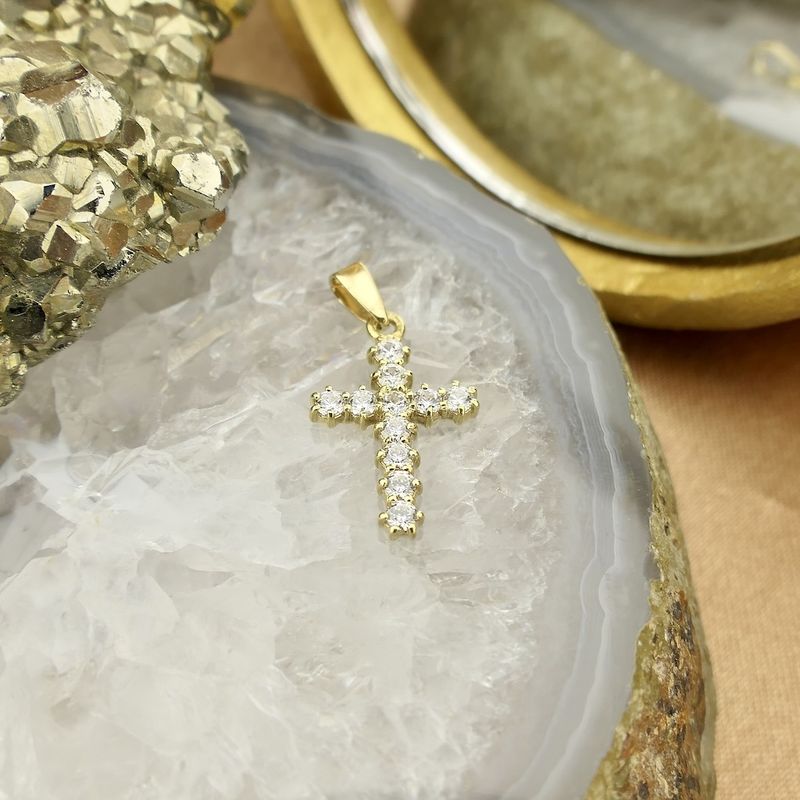 Image 2 of Gold cross pendant with zirconia