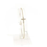 Gold thin anchor link bracelet; Cross with zirconia | 18.5 cm