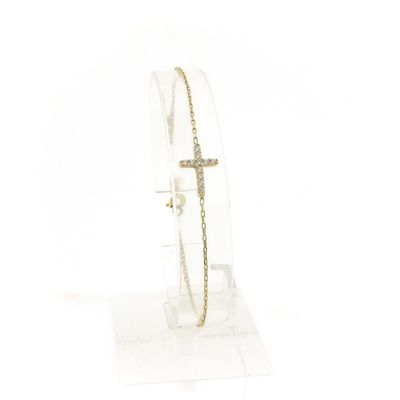 Gold thin anchor link bracelet; Cross with zirconia | 18.5 cm Image 1 of Gold thin anchor link bracelet; Cross with zirconia | 18.5 cm