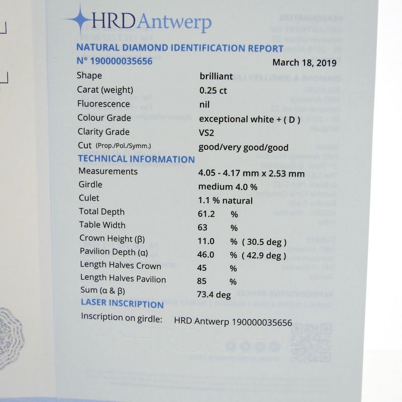 Image 8 of 0.25 ct. Brilliant cut diamond D/VS2 + HRD Certificate - Natural diamond