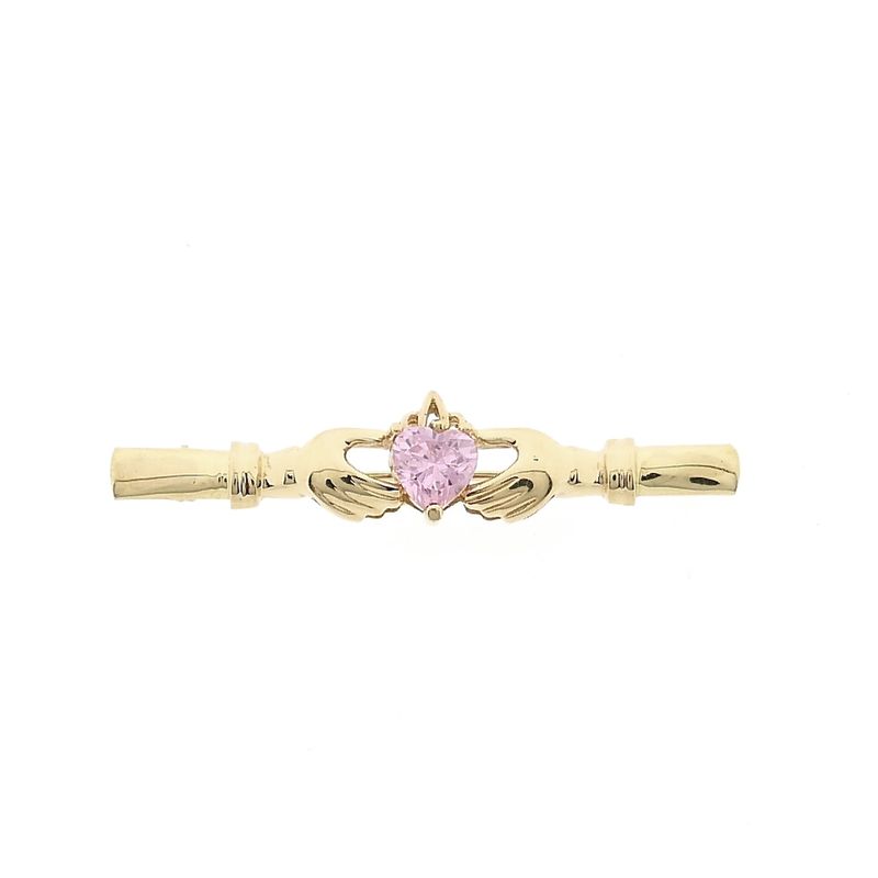Afbeelding 1 van Gouden Claddagh broche met roze zirconia