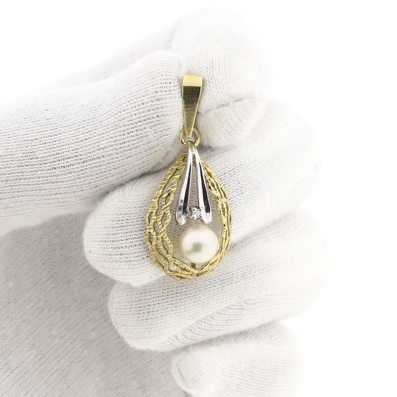 Afbeelding 11 van Bicolor gouden hanger met diamant; 0,01 ct.