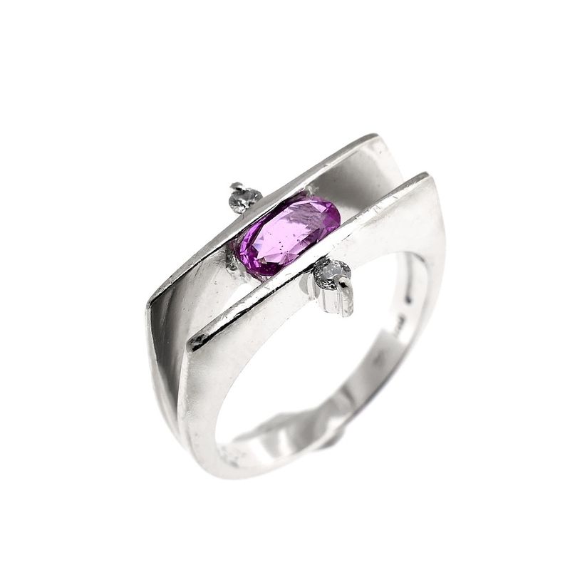 Image 1 of White gold ring with pink sapphire and diamond; 0.06 ct.