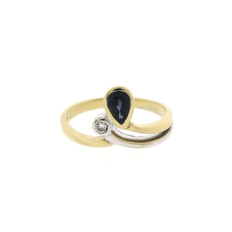Image 3 of Two-tone gold ring with sapphire and diamond | 0.03 ct.