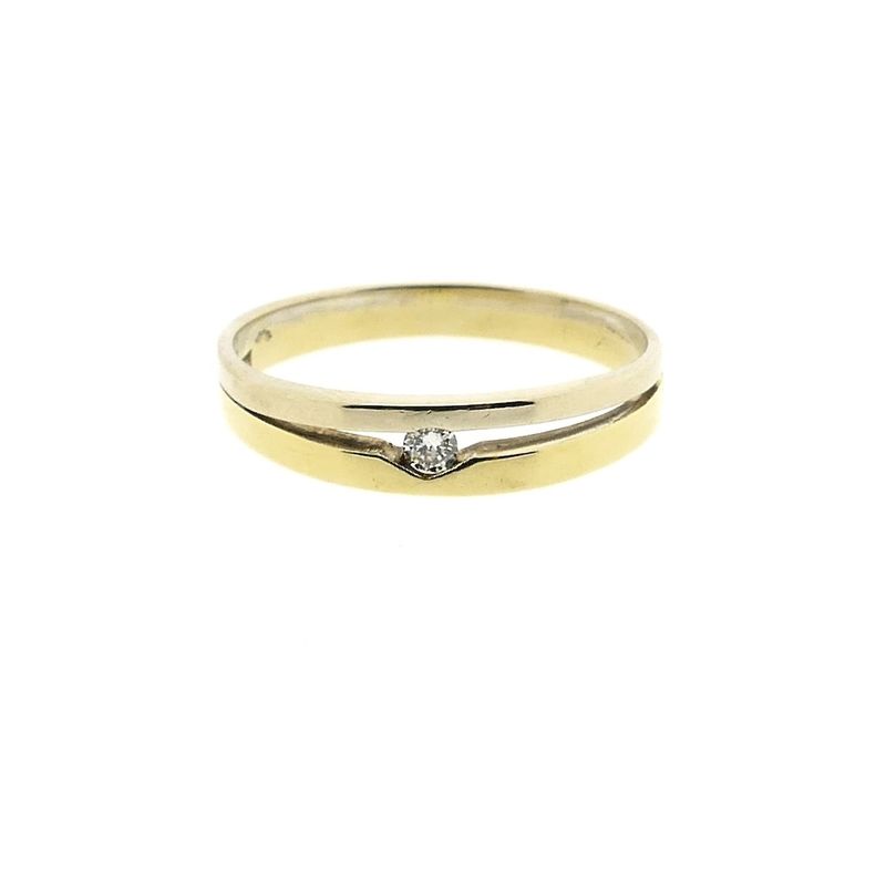 Image 3 of Two-tone gold solitaire ring with diamond; 0.035 ct.