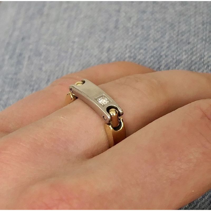 Image 10 of Pequignet two-tone gold ring with steel and diamond; 0.06 ct.