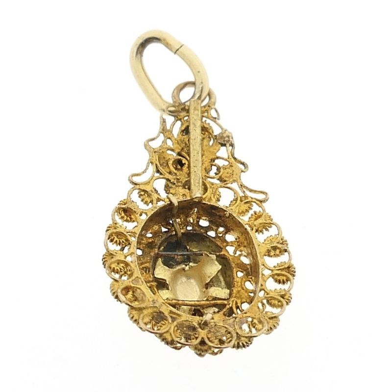 Image 6 of Vintage gold pendant with garnet; filigree technique