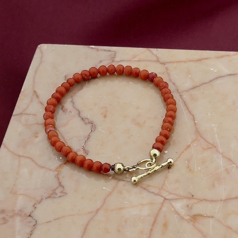 Image 7 of Red coral bead bracelet with gold clasp; Children's bracelet