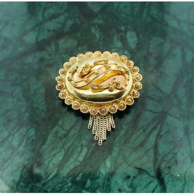 Image 2 of Antique gold S-brooch with tassel