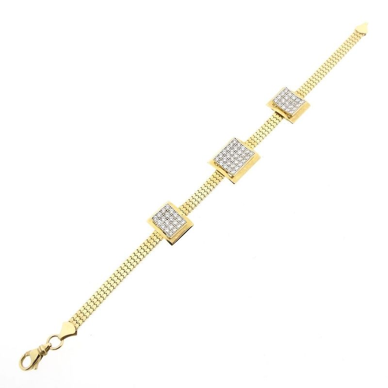 Image 3 of Gold Flat Snake Link Bracelet with Zirconia