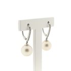 Image 1 of White gold stud earrings with pearl and diamond | 0.03 ct.