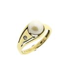 Image 1 of Gold ring with pearl and diamond; 0.01 ct.