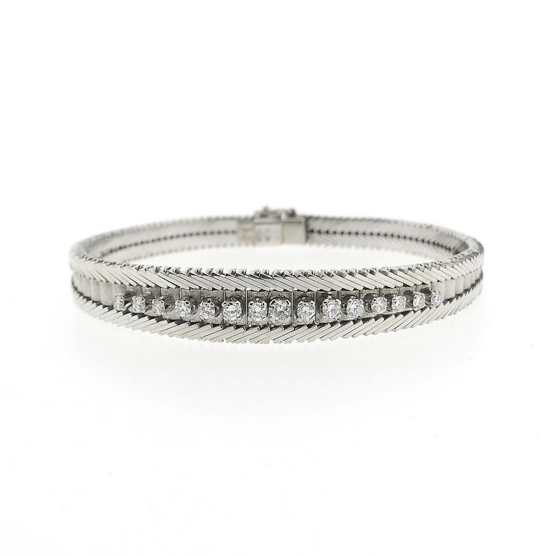 Image 1 of 18K white gold link bracelet with diamond; 0.55 ct. | 18.5 cm