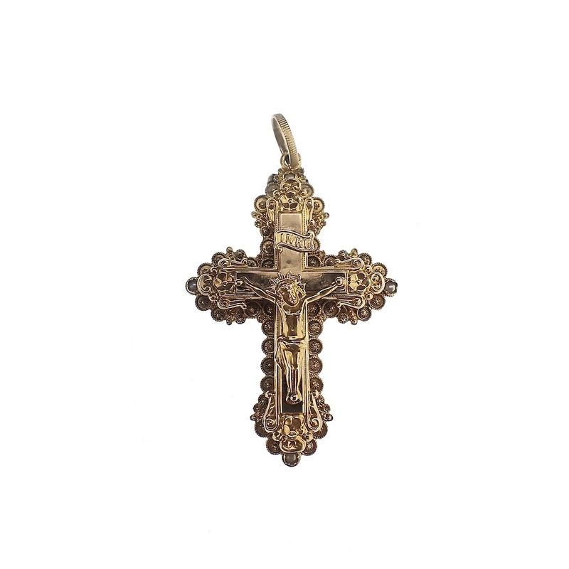 Image 1 of Gold Victorian pendant of a cross with pearls