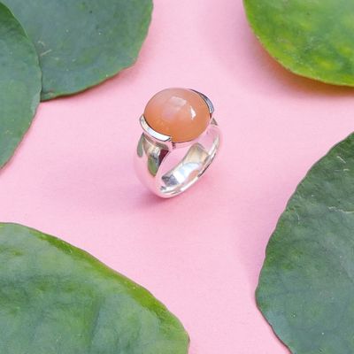 Image 2 of Silver ring with peach moonstone