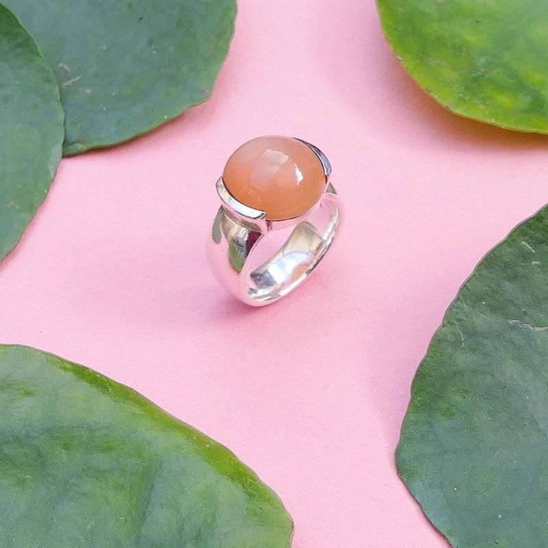 Image 2 of Silver ring with peach moonstone