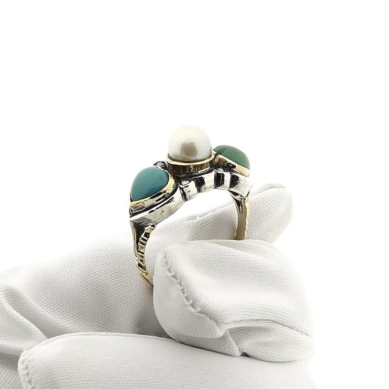 Image 4 of Gold and silver ring with aventurine, pearl and turquoise