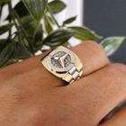 Image 10 of Bicolor Gold Mercedes Benz Men's Ring with Zirconia