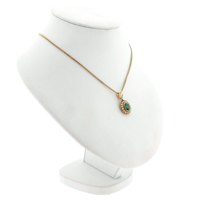 Image 5 of Gold pendant with emerald and diamonds; 0.32 ct.