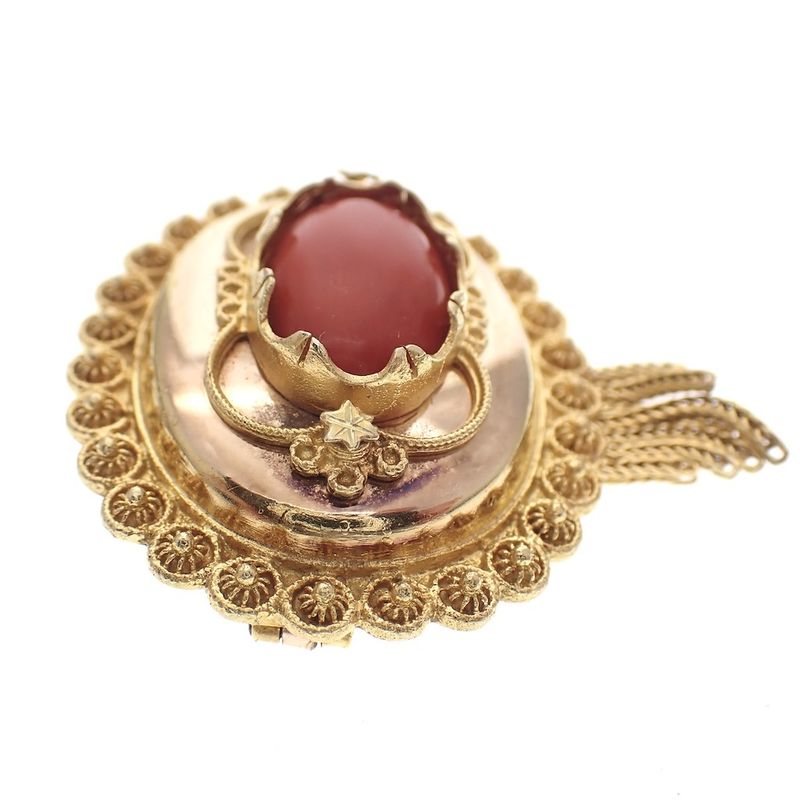 Image 2 of Antique gold brooch with blood coral; Filigree