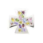 Image 1 of White gold Maltese cross pendant with a mix of gemstones