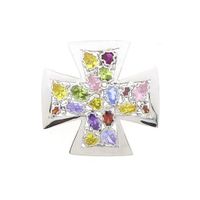 White gold Maltese cross pendant with a mix of gemstones