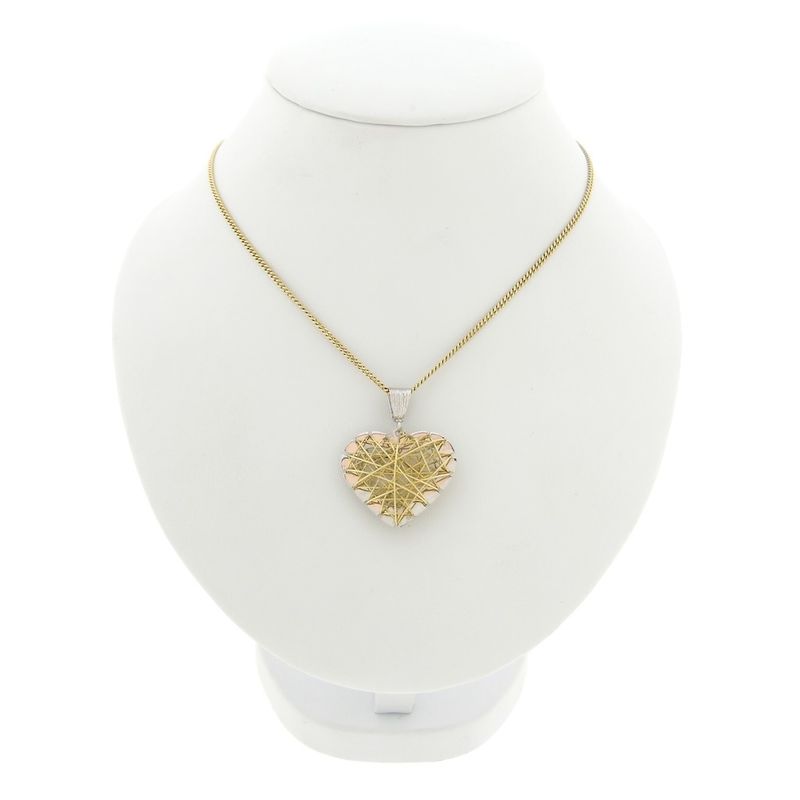 Image 7 of Two-tone gold pendant of a heart with gold threads