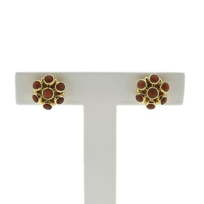 Image 2 of Gold stud earrings with red coral