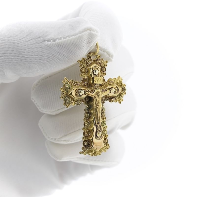 Image 10 of Gold antique pendant of a cross with corpus | INRI